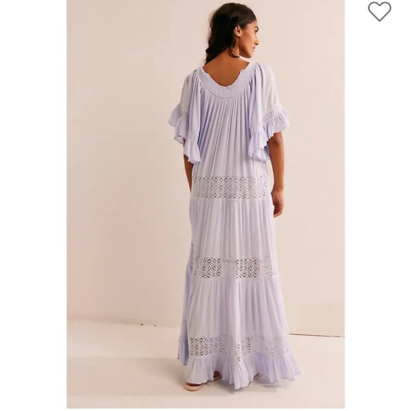 Free People Dream On Maxi Dress lace with pockets Xenon Blue Small NEW - Picture 3 of 12